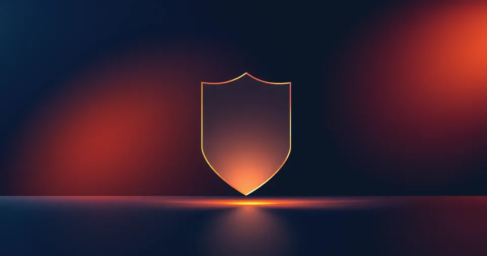 Ilustración abstracta: un escudo de vidrio esmerilado con una luz ámbar en su interior.