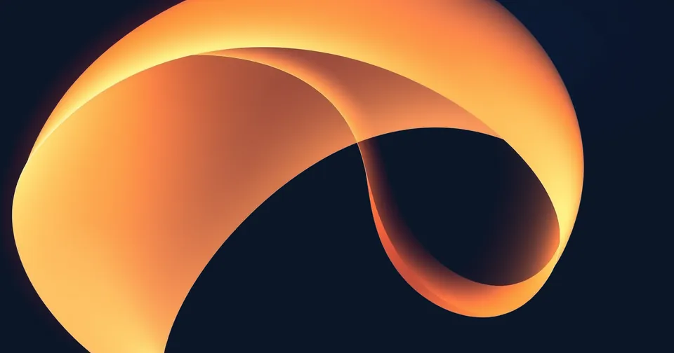 Abstract illustration: ribbons of amber and white light weaving in a gentle curve.